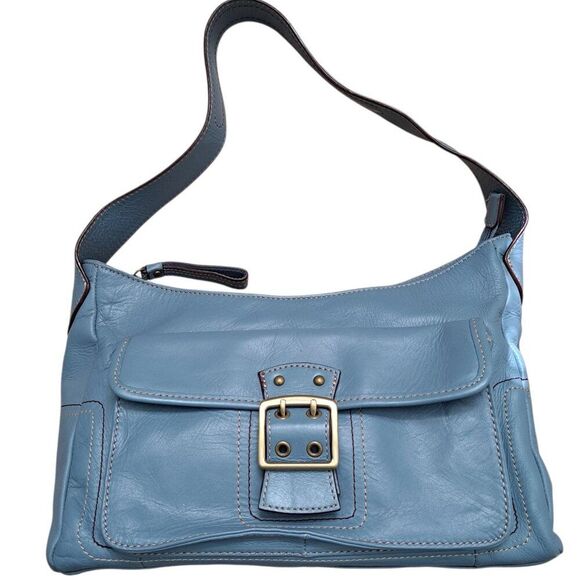 Franklin Covey Women's Blue Leather Shoulder Purse Bag Multi Pockets Medium - Picture 1 of 8
